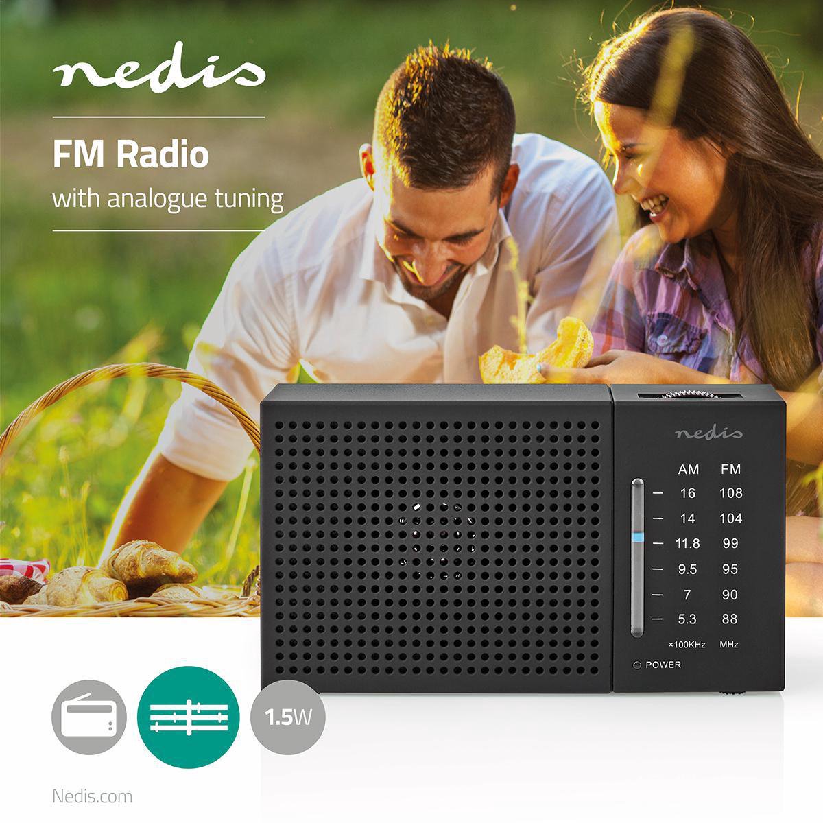 Nedis FM/AM-Radio | 1,5 W | Zakformaat | - Zwart