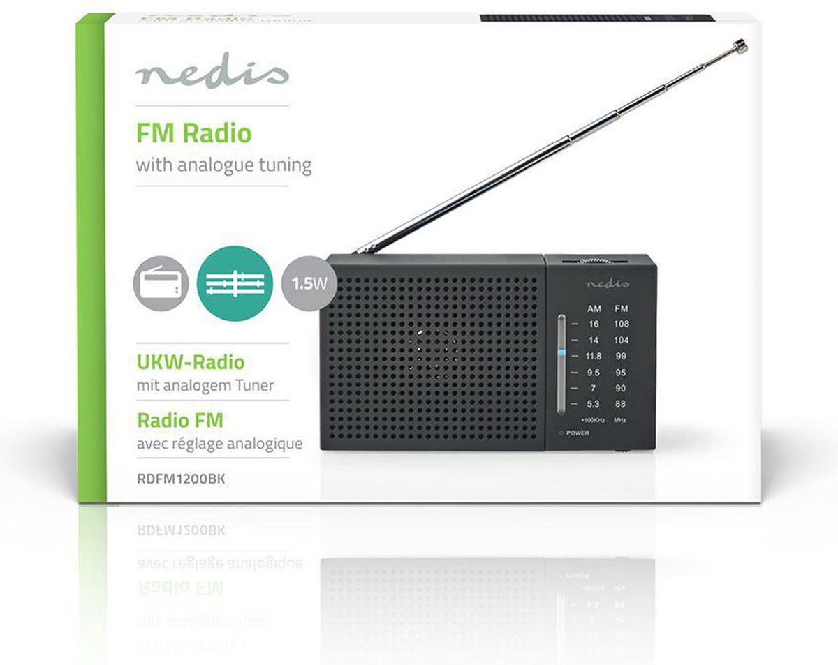 Nedis FM/AM-Radio | 1,5 W | Zakformaat | - Zwart