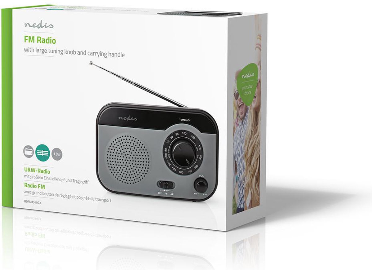 Nedis FM/AM-Radio | 1,8 W | Draaggreep |/ - Grijs