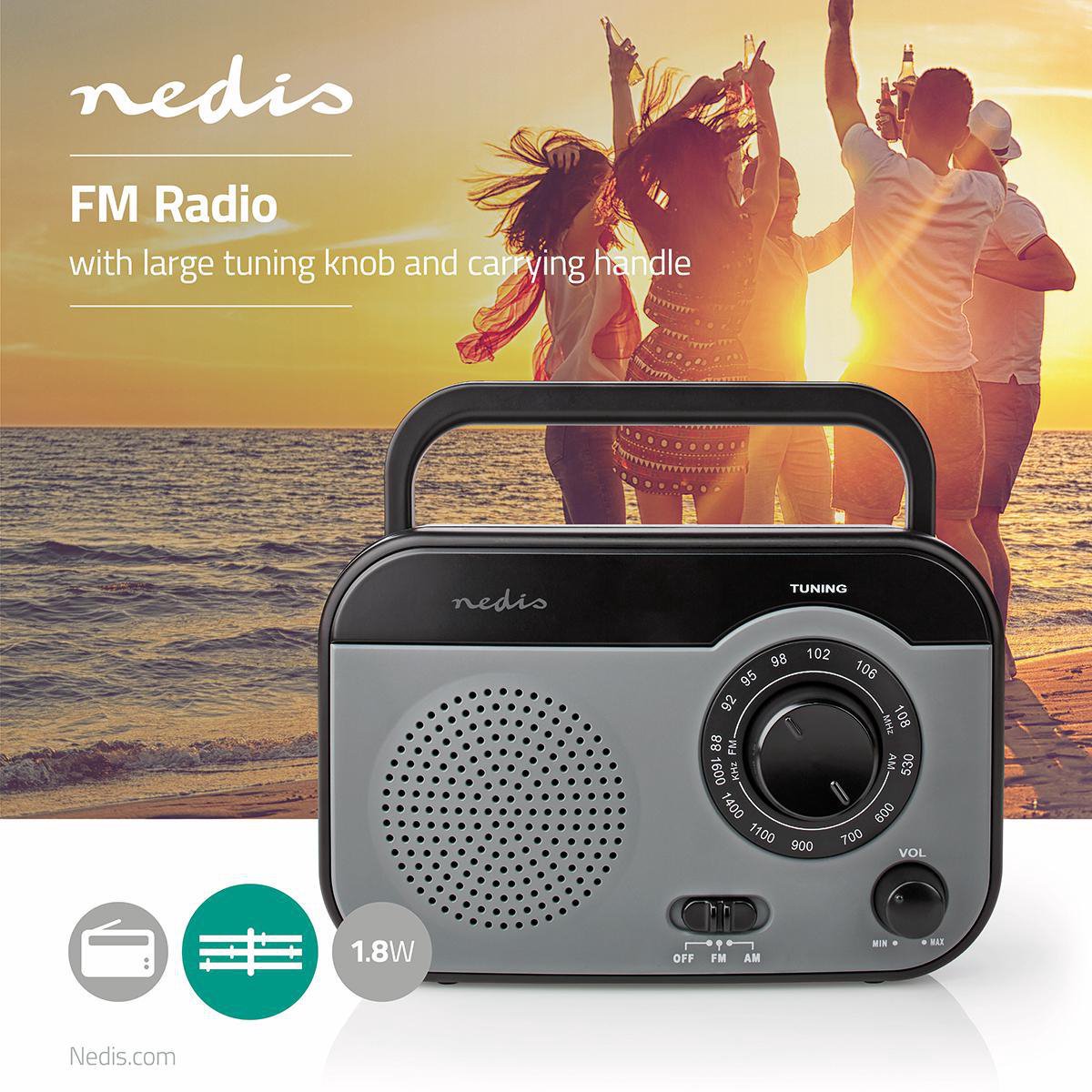 Nedis FM/AM-Radio | 1,8 W | Draaggreep |/ - Grijs