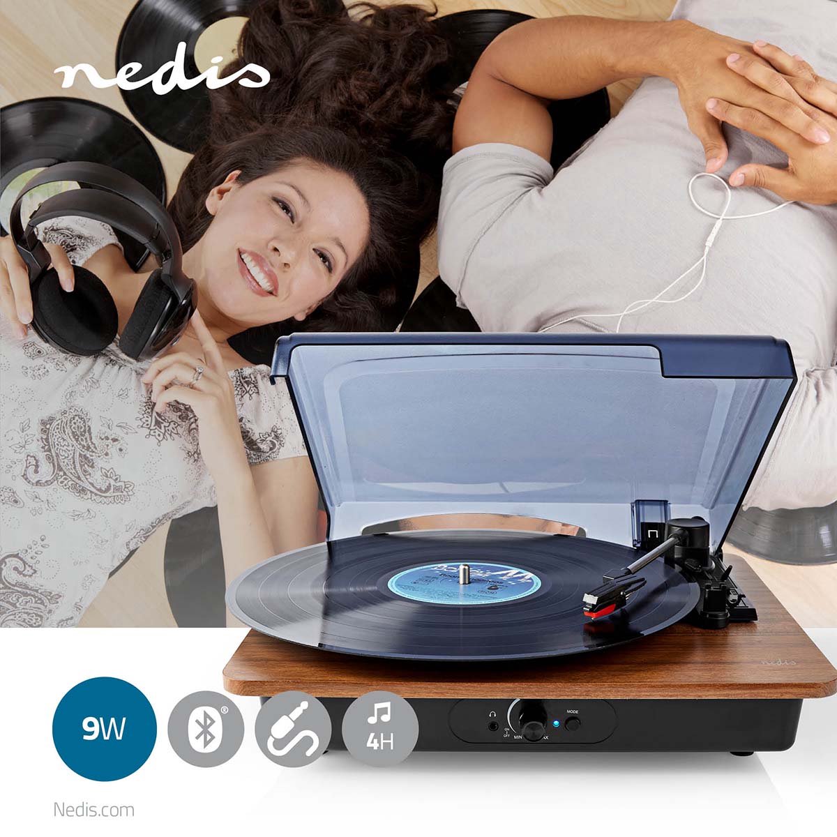 Nedis Draaitafel | 18 W | Bluetooth ® | Automatisch Uitschakelen | Stofhoes | - Bruin