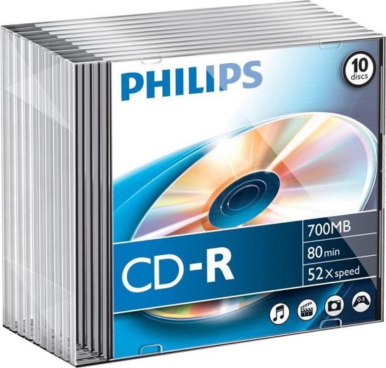 Philips CD-R 700MB 52xspeed slim case 10 stuks