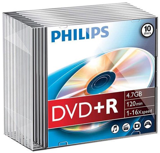 Philips DVD+R 4.7GB 16xspeed slim case 10 stuks