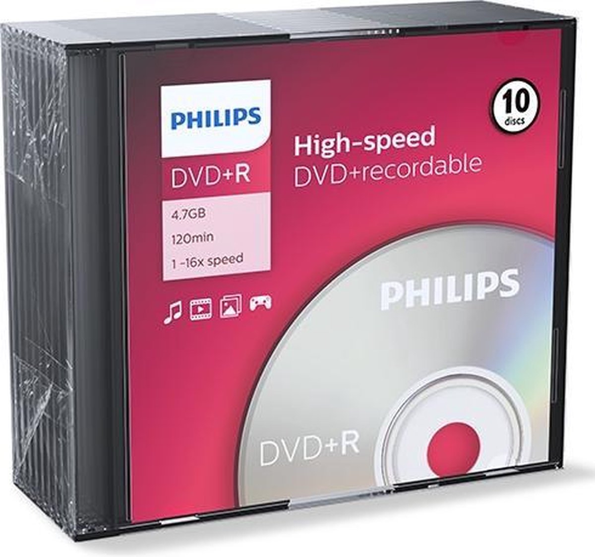 Philips DVD+R 4.7GB 16xspeed slim case 10 stuks