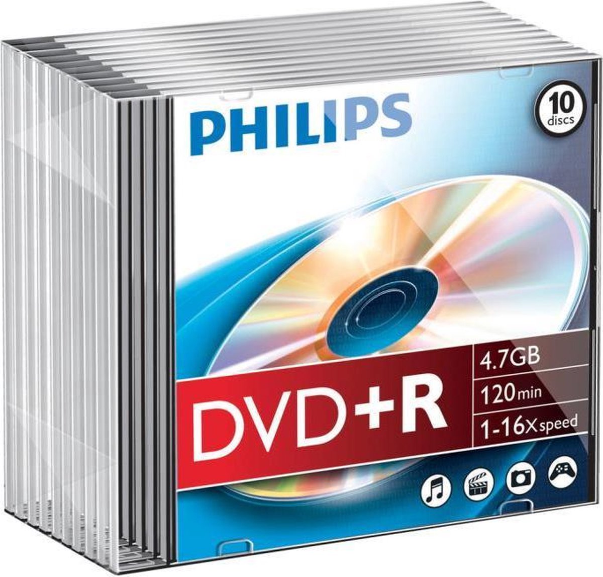 Philips DVD+R 4.7GB 16xspeed slim case 10 stuks