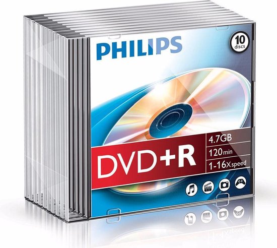 Philips DVD+R 4.7GB 16xspeed slim case 10 stuks