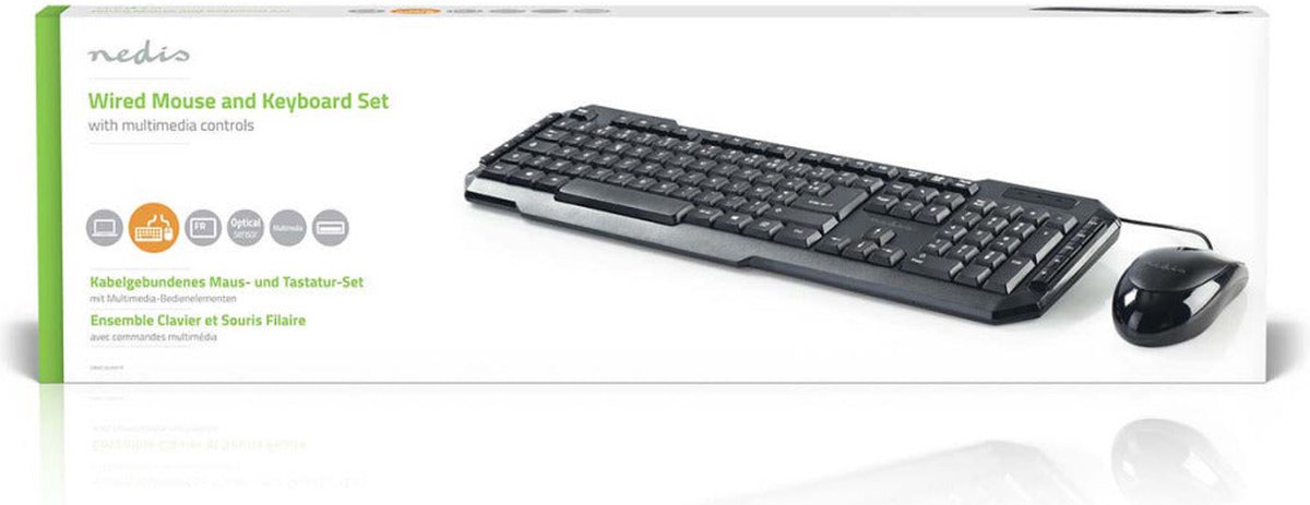 Nedis KBMC100BKFR Set Bedrade Muis En Toetsenbord 800-dpi Muis Franse Indeling - Zwart