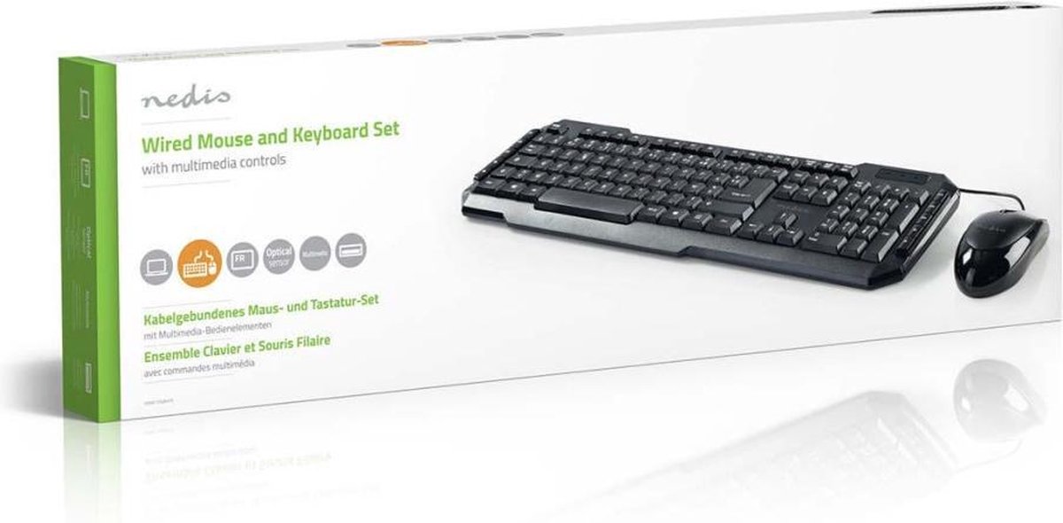 Nedis KBMC100BKFR Set Bedrade Muis En Toetsenbord 800-dpi Muis Franse Indeling - Zwart