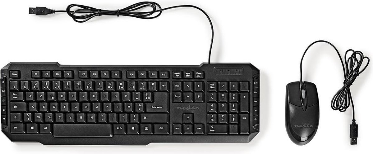 Nedis KBMC100BKFR Set Bedrade Muis En Toetsenbord 800-dpi Muis Franse Indeling - Zwart