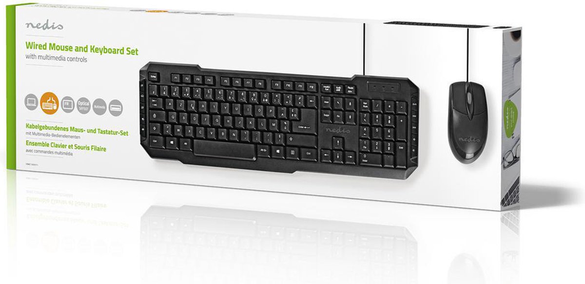 Nedis KBMC100BKFR Set Bedrade Muis En Toetsenbord 800-dpi Muis Franse Indeling - Zwart