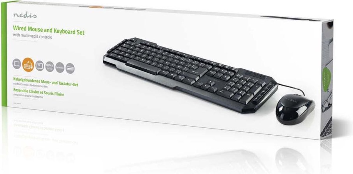 Nedis KBMC100BKFR Set Bedrade Muis En Toetsenbord 800-dpi Muis Franse Indeling - Zwart