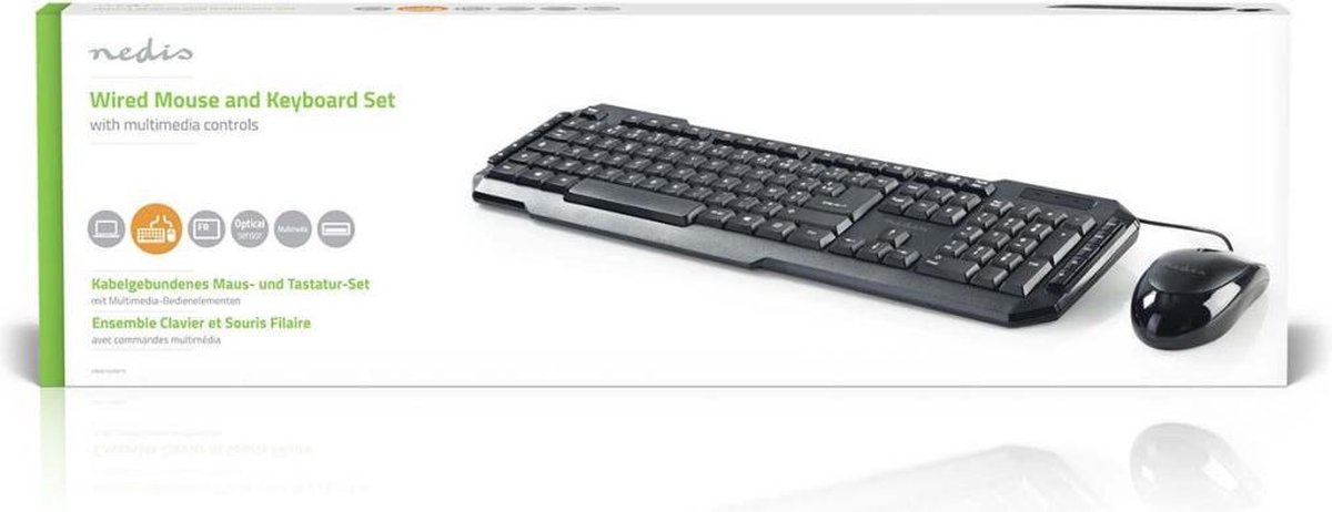 Nedis KBMC100BKFR Set Bedrade Muis En Toetsenbord 800-dpi Muis Franse Indeling - Zwart