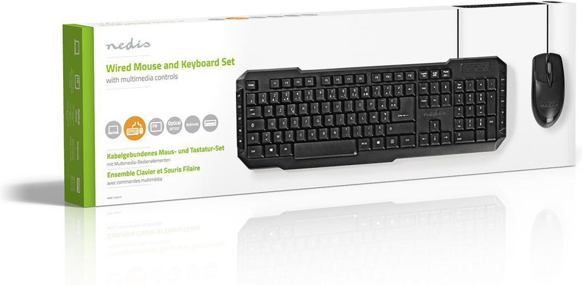 Nedis KBMC100BKFR Set Bedrade Muis En Toetsenbord 800-dpi Muis Franse Indeling - Zwart