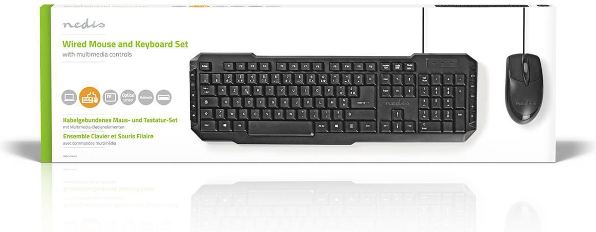 Nedis KBMC100BKFR Set Bedrade Muis En Toetsenbord 800-dpi Muis Franse Indeling - Zwart