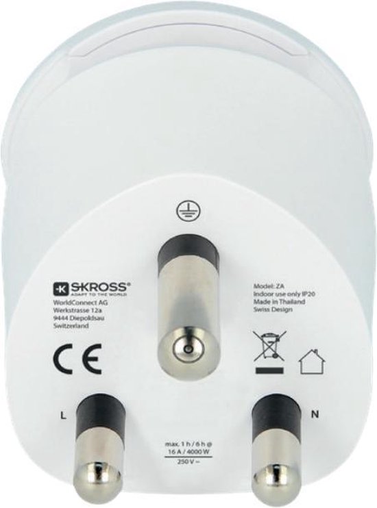 Skross Reisadapter Combo - Wereld-naar-Zuid-Afrika Geaard