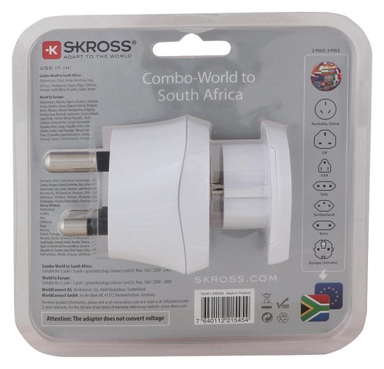 Skross Reisadapter Combo - Wereld-naar-Zuid-Afrika Geaard
