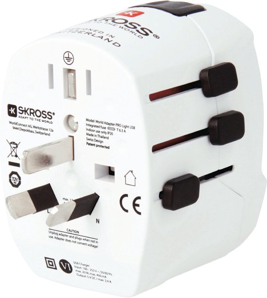 Skross Reisadapter Wereld PRO+ USB Geaard