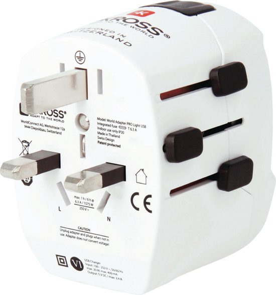 Skross Reisadapter Wereld PRO+ USB Geaard