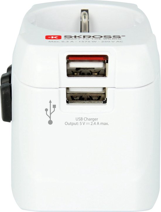 Skross Reisadapter Wereld PRO+ USB Geaard