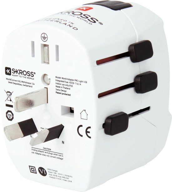 Skross Reisadapter Wereld PRO+ USB Geaard