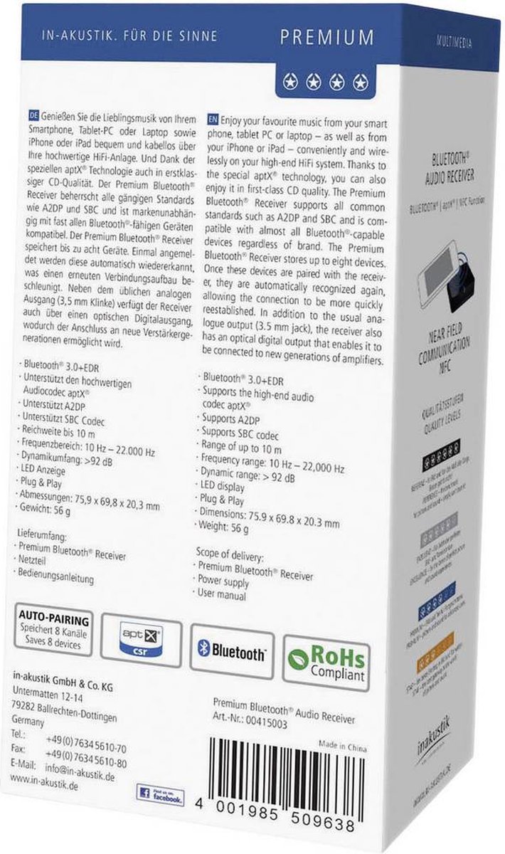 Inakustik In-akustik Premium Bluetooth Audio Receiver aptX
