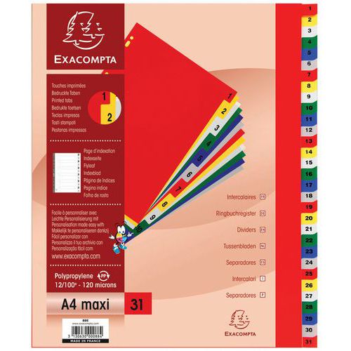 Exacompta tabblad in gekleurd PP - 1-31 - A4 MAXI -