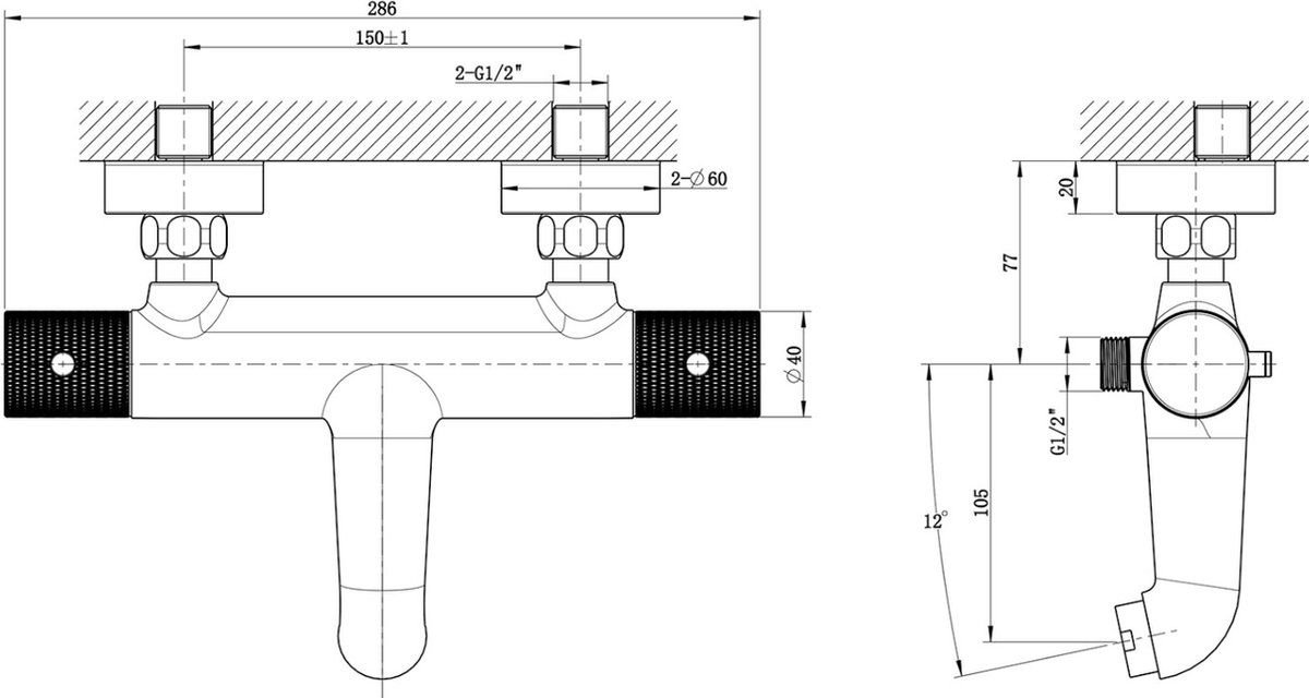 Sanifun Wiesbaden Ribbd thermostatische badmengkraan hartafstand 15 cm chroom.