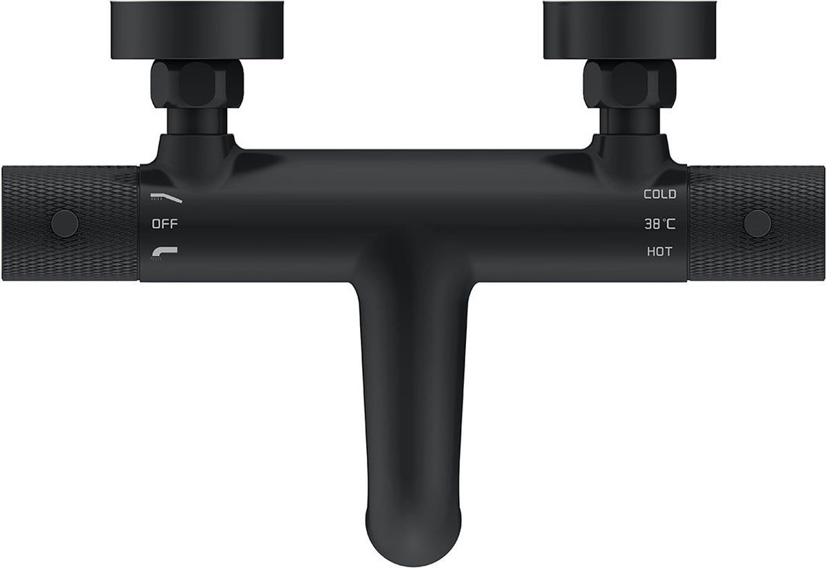 Sanifun Wiesbaden Ribbd thermostatische badmengkraan hartafstand 15 cm mat. - Zwart