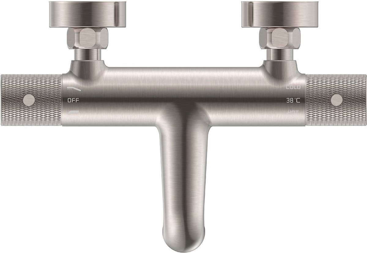 Sanifun Wiesbaden Ribbd thermostatische badmengkraan hartafstand 15 cm geborsteld staal.