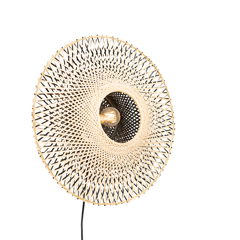 QAZQA Oosterse wandlamp rotan 50 cm met stekker - Rina