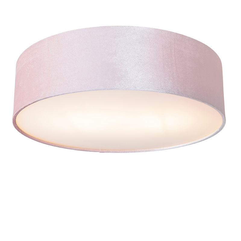 QAZQA Plafondlamp 40 cm met gouden binnenkant - Drum - Roze