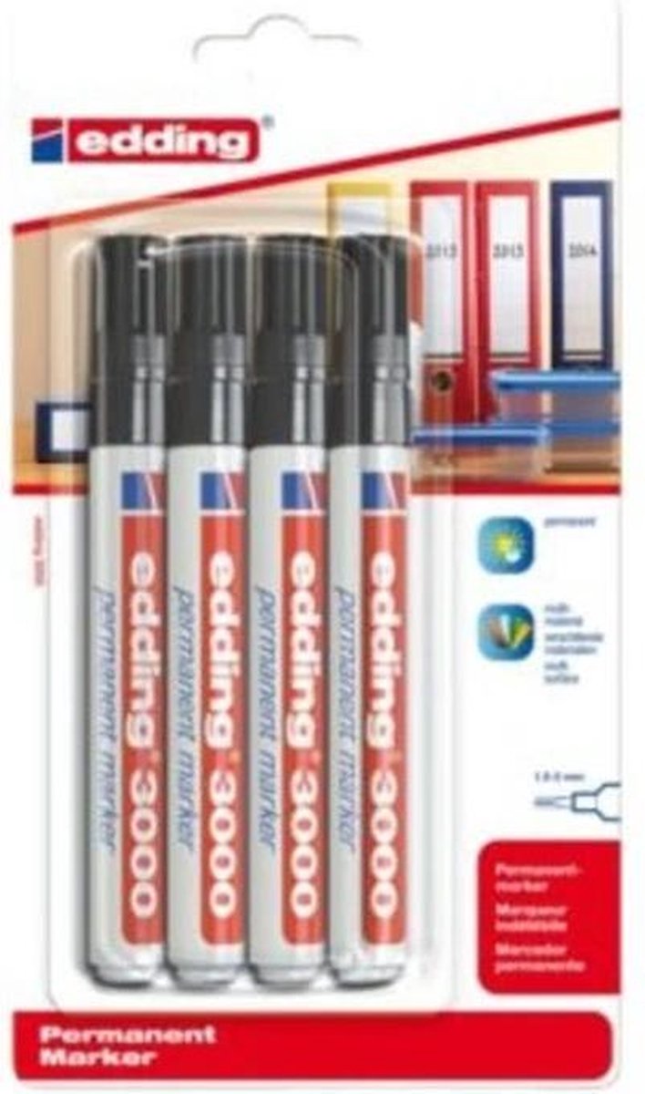 Edding Viltstift 3000 Rond 1.5-3mm Blister à 4st - Zwart