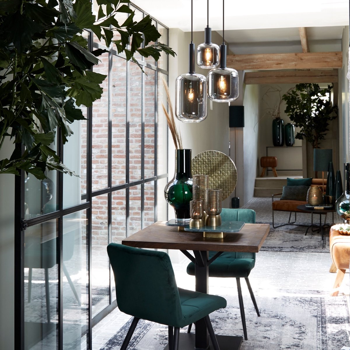 Light & Living Lekar Hanglamp 21x37 cm + smoke glas - Zwart