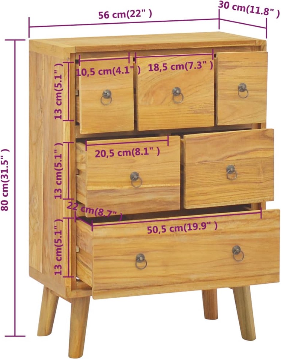 Vidaxl Ladekast 56x30x80 Cm Massief Teakhout - Bruin