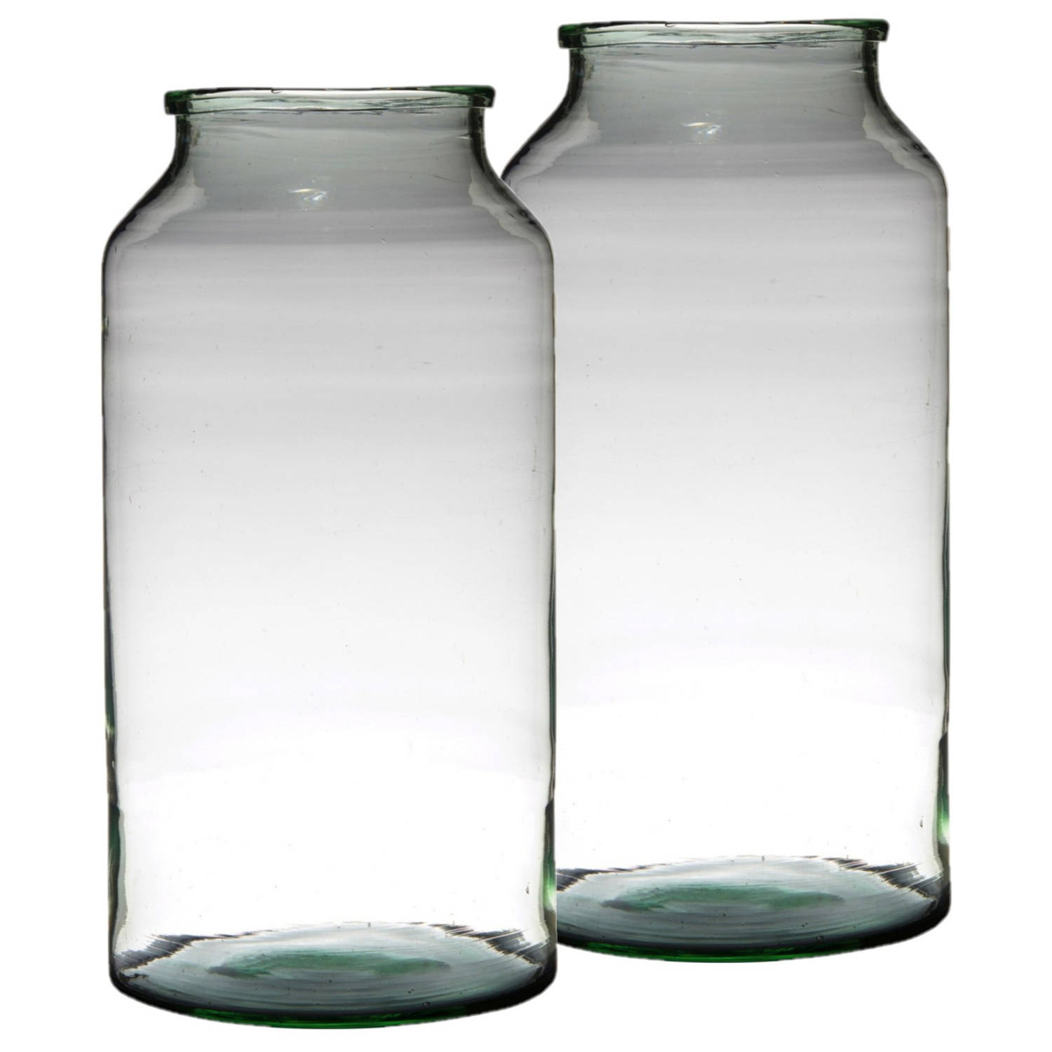 Set Van 2x Stuks Bloemenvazen Van Gerecycled Glas 42.5 X 22.5 Cm - Vazen