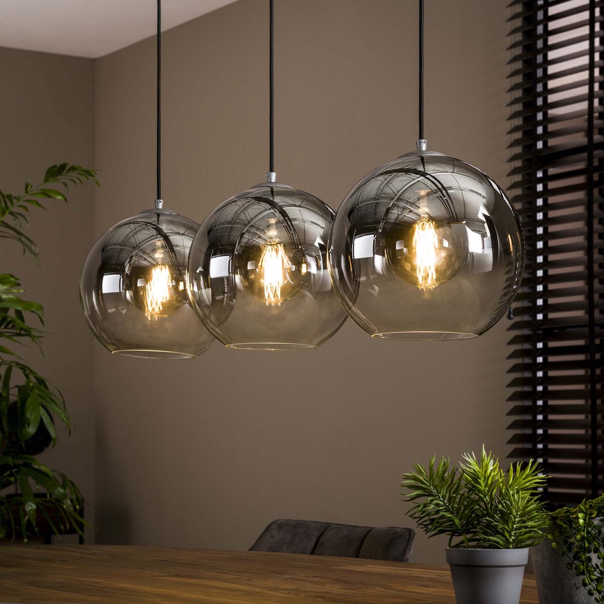 Hoyz - Hanglamp Bubble Shaded - 3 Lampen - Industrieel - Bruin