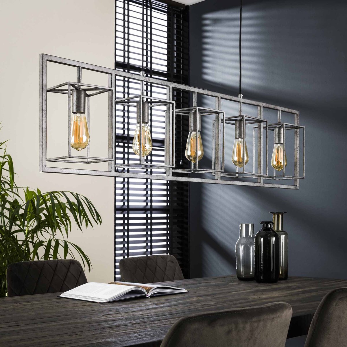 Hoyz - Hanglamp Cubic Tower - 5 Lampen/zwart - 130x15x150 - Grijs