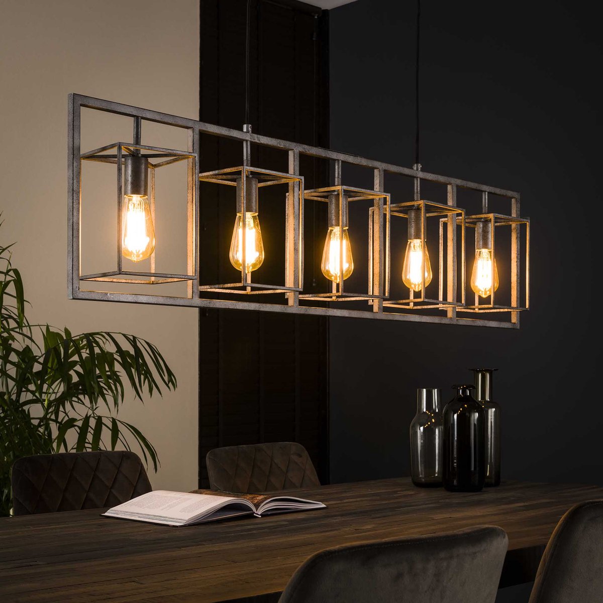 Hoyz - Hanglamp Cubic Tower - 5 Lampen/zwart - 130x15x150 - Grijs
