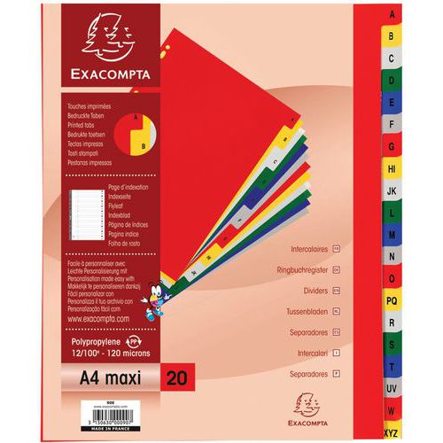 Exacompta tabblad in gekleurd PP - A tot Z - A4 MAXI -