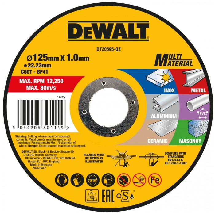 DeWalt DT20595-QZ Doorslijpschijf | multimateriaal | 125 x 1.0 x 22.2 mm