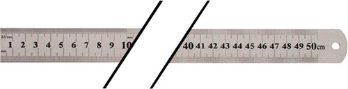 Stalen liniaal | lengte 500 mm | staal | verdeling B = mm/1/2 mm - 4000858800