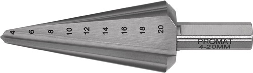 Getrapte plaatboor | boorbereik 4-20 mm | HSS totale lengte 71 mm | snedeaantal 2 - 4000862032