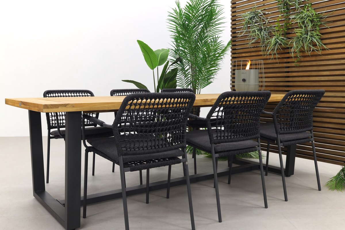 Barista - Antraciet/murano Teak - 240x100 Cm. - Tuinset 7-delig - Grijs