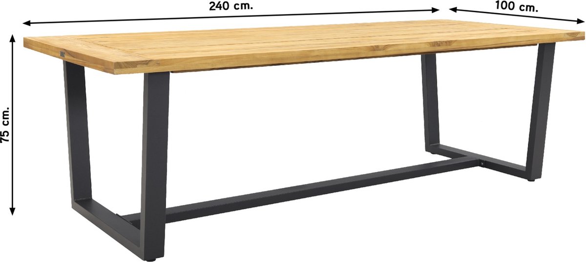 Barista - Antraciet/murano Teak - 240x100 Cm. - Tuinset 7-delig - Grijs