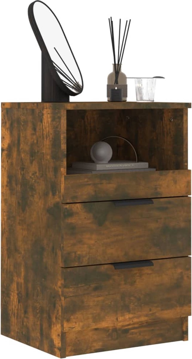 Vidaxl Nachtkastjes 2 St Bewerkt Hout Gerookt Eikenkleurig - Bruin