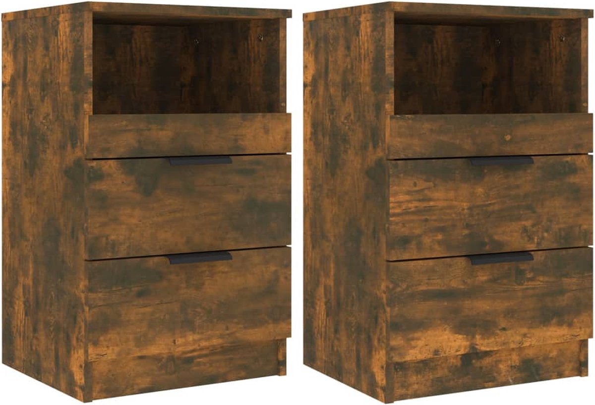 Vidaxl Nachtkastjes 2 St Bewerkt Hout Gerookt Eikenkleurig - Bruin