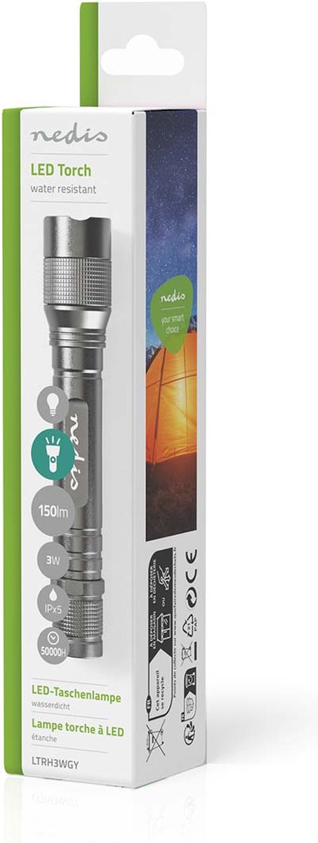 Nedis Led-zaklamp - Ltrh3wgy - Grijs