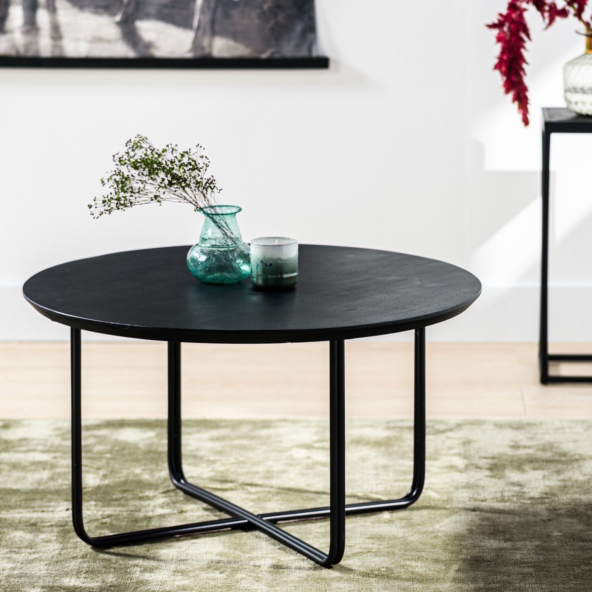 Dimehouse Industriële Salontafel Stewie - Ø75 Rond - Acaciahout - Zwart