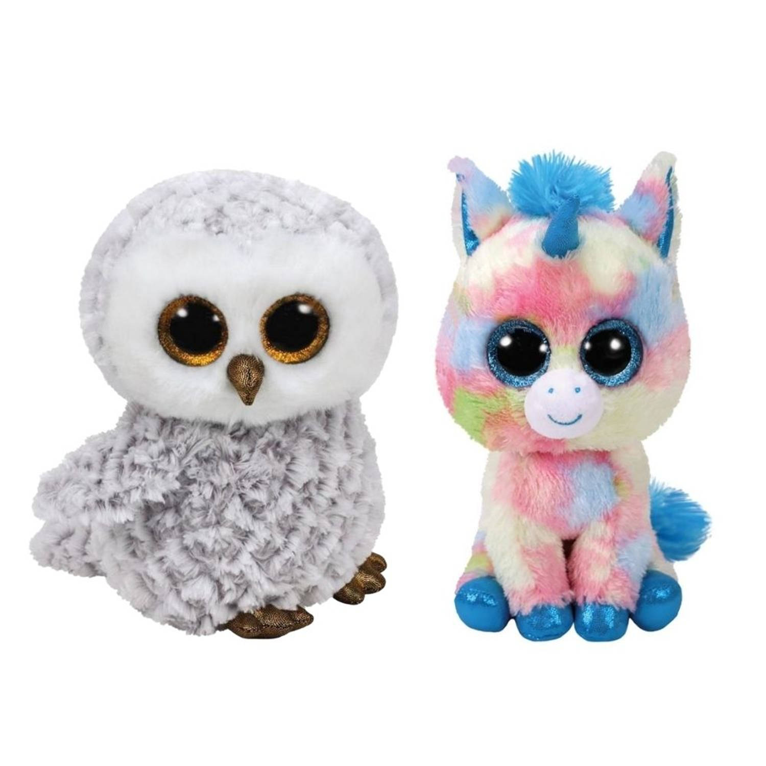 ty - Knuffel - Beanie Buddy - Owlette Owl & Blitz Unicorn