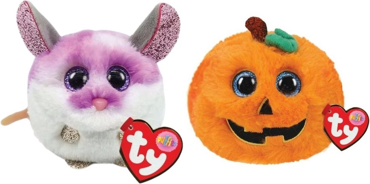 ty - Knuffel - Teeny Puffies - Colby Mouse & Halloween Pumpkin